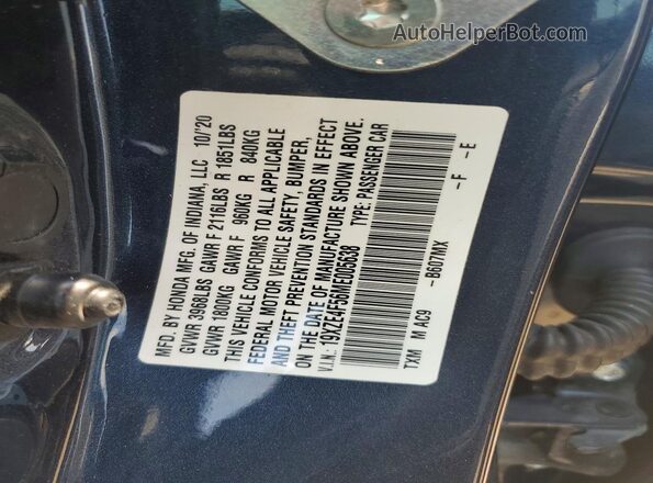 19XZE4F56ME005638 2021 HONDA INSIGHT Blue Շարժիչի բաժամունքի տեսք
