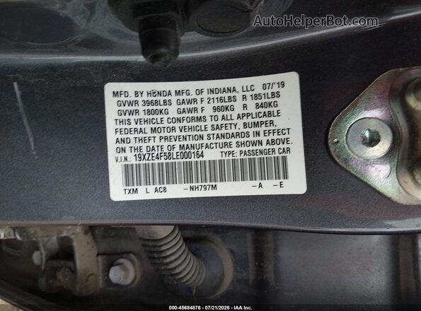 19XZE4F58LE000164 2020 HONDA INSIGHT Gray Engine compartment view