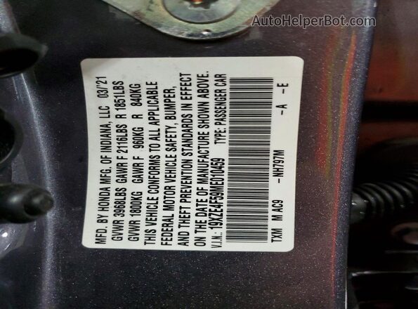 19XZE4F59ME010459 2021 HONDA INSIGHT Gray ძრავის განყოფილების ხედი