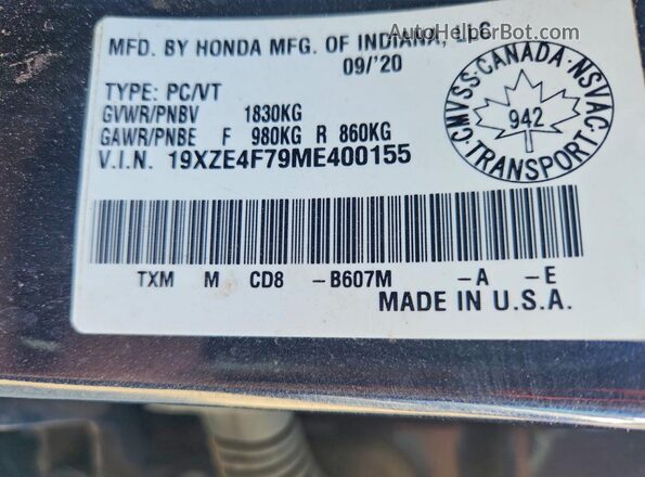 19XZE4F79ME400155 2021 HONDA INSIGHT Charcoal Widok komory silnika