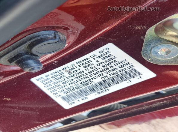 19XZE4F94KE030571 2019 HONDA INSIGHT Burgundy Engine compartment view