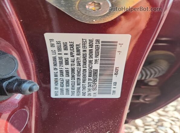 19XZE4F95KE009650 2019 HONDA INSIGHT Burgundy Widok komory silnika
