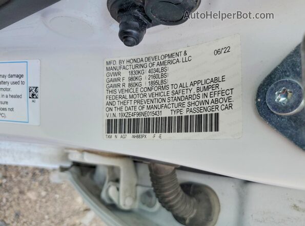 19XZE4F96NE015431 2022 HONDA INSIGHT White Engine compartment view