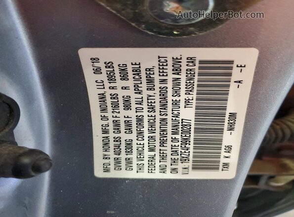 19XZE4F99KE002877 2019 HONDA INSIGHT Gray Շարժիչի բաժամունքի տեսք