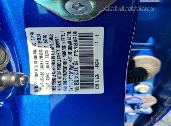 19XZE4F9XLE007698 2020 HONDA INSIGHT Blue Engine compartment view