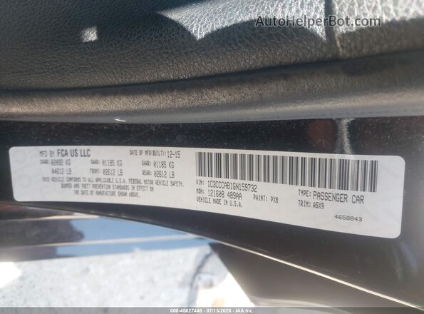 1C3CCCAB1GN159732 2016 CHRYSLER 200 Black Вид наклейки з VIN-кодом
