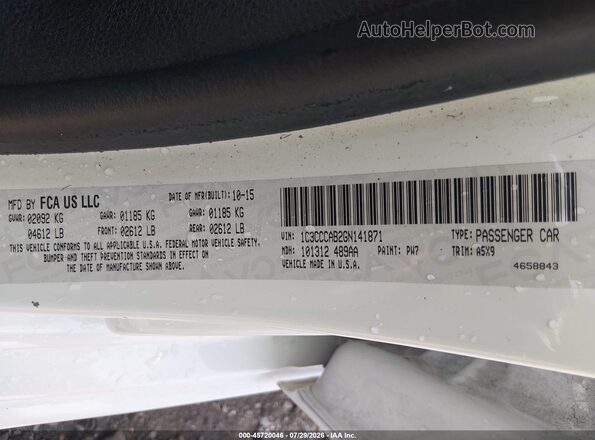 1C3CCCAB2GN141871 2016 CHRYSLER 200 Белый Вид подкапотного пространства