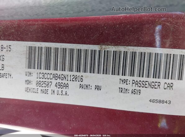 1C3CCCAB4GN112016 2016 CHRYSLER 200 Red Vista del compartimento del motor