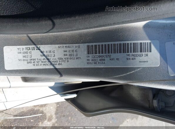 1C3CCCAB4GN176752 2016 CHRYSLER 200 Silver Вид підкапотного простору