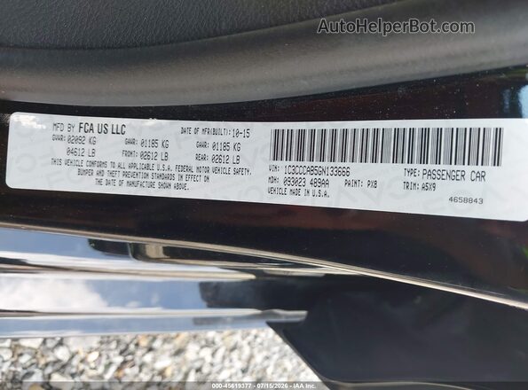 1C3CCCAB5GN133666 2016 CHRYSLER 200 Черный Вид подкапотного пространства