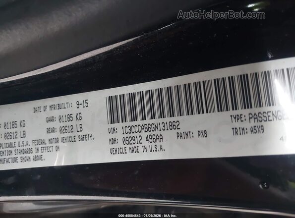 1C3CCCAB6GN131862 2016 CHRYSLER 200 Black Widok komory silnika