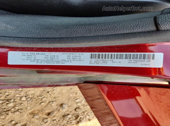 1C3CCCAB6GN191236 2016 CHRYSLER 200 Бордовый Вид наклейки с VIN-кодом