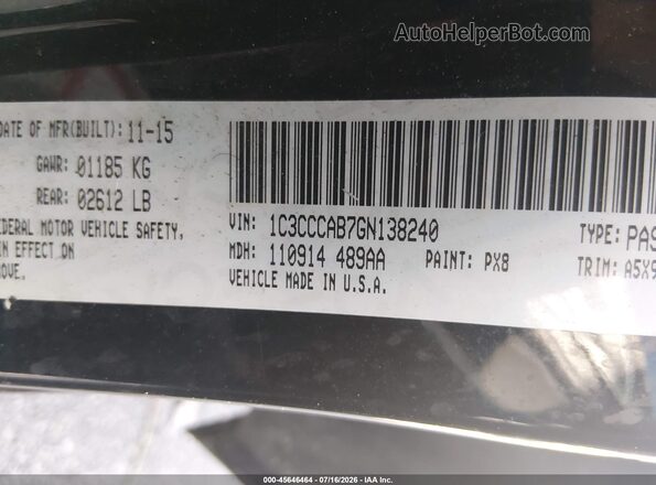 1C3CCCAB7GN138240 2016 CHRYSLER 200 Black ძრავის განყოფილების ხედი