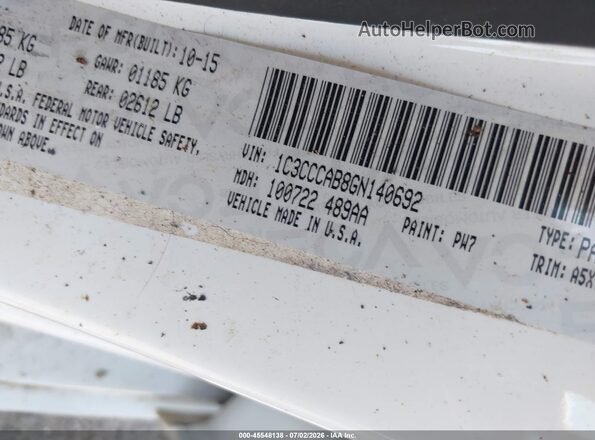 1C3CCCAB8GN140692 2016 CHRYSLER 200 White წინა პანელის ხედი