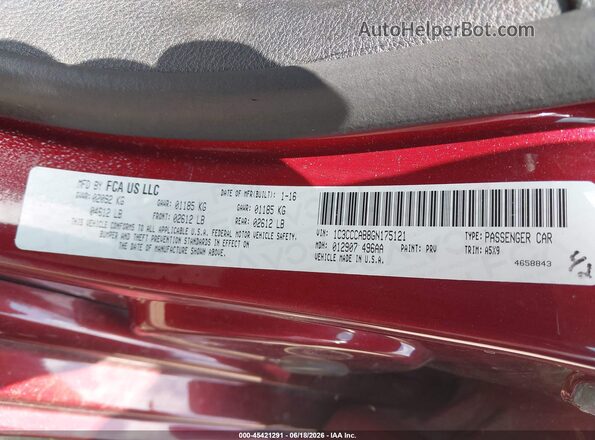 1C3CCCAB8GN175121 2016 CHRYSLER 200 Maroon ძრავის განყოფილების ხედი