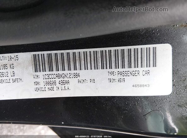1C3CCCABXGN121884 2016 CHRYSLER 200 Черный Вид подкапотного пространства