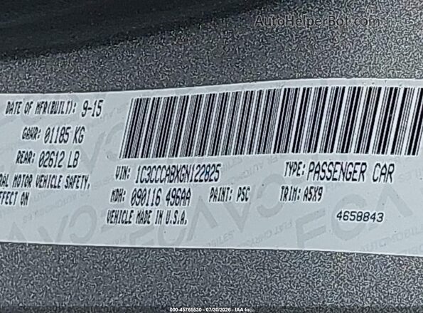 1C3CCCABXGN122825 2016 CHRYSLER 200 Gray Engine compartment view