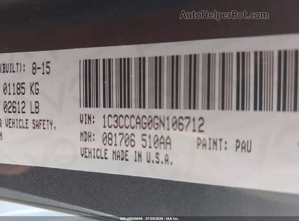 1C3CCCAG0GN106712 2016 CHRYSLER 200 Gray Շարժիչի բաժամունքի տեսք