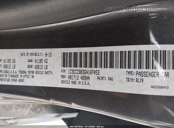 1C3CCCBB3GN107453 2016 CHRYSLER 200 Серый Вид подкапотного пространства