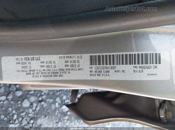 1C3CCCDG7GN118397 2016 CHRYSLER 200 Серебряный Вид подкапотного пространства