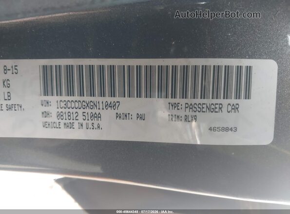 1C3CCCDGXGN110407 2016 CHRYSLER 200 Gray Widok komory silnika