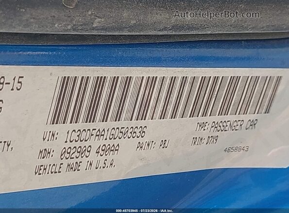 1C3CDFAA1GD503636 2016 DODGE DART Blue Widok komory silnika