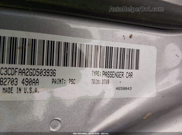 1C3CDFAA2GD503936 2016 DODGE DART Silver Вид підкапотного простору