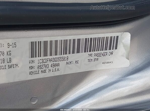 1C3CDFAA3GD555818 2016 DODGE DART Silver Engine compartment view