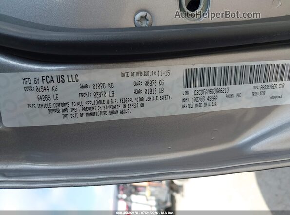 1C3CDFAA6GD606213 2016 DODGE DART Silver Widok komory silnika