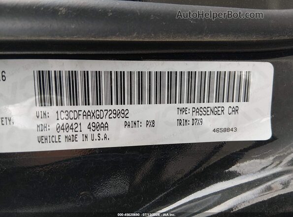 1C3CDFAAXGD729092 2016 DODGE DART Black Vista del compartimento del motor