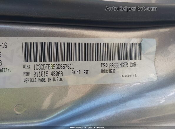 1C3CDFBB5GD667611 2016 DODGE DART Gray Շարժիչի բաժամունքի տեսք
