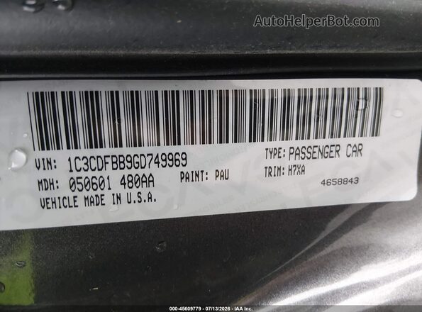 1C3CDFBB9GD749969 2016 DODGE DART Gray Вид підкапотного простору