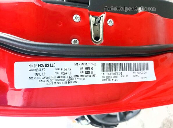 1C3CDFFA0GD791142 2016 DODGE DART Красный Вид наклейки с VIN-кодом