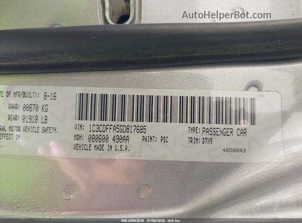 1C3CDFFA5GD817685 2016 DODGE DART Silver Widok komory silnika