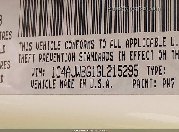 1C4AJWBG1GL215295 2016 JEEP WRANGLER White Widok komory silnika