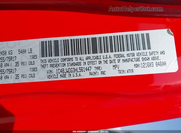 1C4BJWDG3HL561447 2017 JEEP WRANGLER UNLIMITED Red Вид підкапотного простору