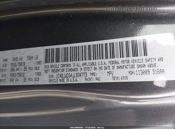 1C4BJWDG4JL834773 2018 JEEP WRANGLER Gray Вид підкапотного простору