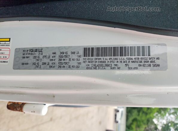 1C4BJWDG6GL206013 2016 JEEP WRANGLER White VIN sticker view