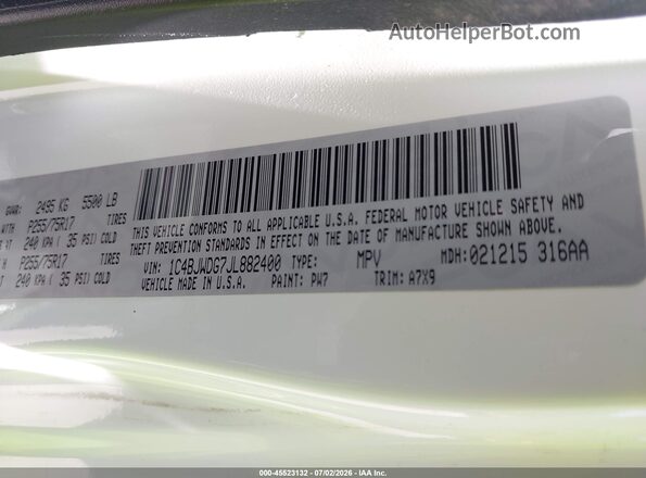1C4BJWDG7JL882400 2018 JEEP WRANGLER White Շարժիչի բաժամունքի տեսք