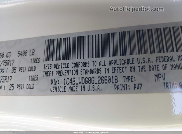 1C4BJWDG8GL266018 2016 JEEP WRANGLER UNLIMITED Белый Вид подкапотного пространства