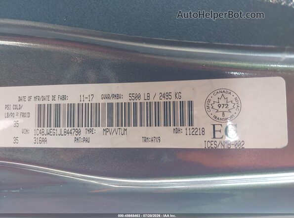 1C4BJWEG1JL844790 2018 JEEP WRANGLER Gray Вид підкапотного простору