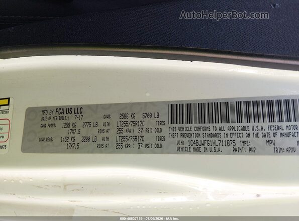 1C4BJWFG1HL711875 2017 JEEP WRANGLER UNLIMITED White ძრავის განყოფილების ხედი