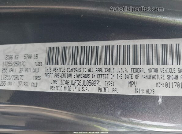 1C4BJWFG9JL850271 2018 JEEP WRANGLER Серый Вид подкапотного пространства
