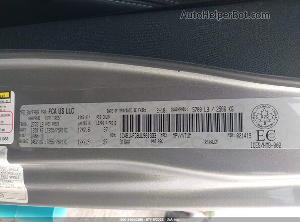 1C4BJWFG9JL901333 2018 JEEP WRANGLER Серый Вид подкапотного пространства