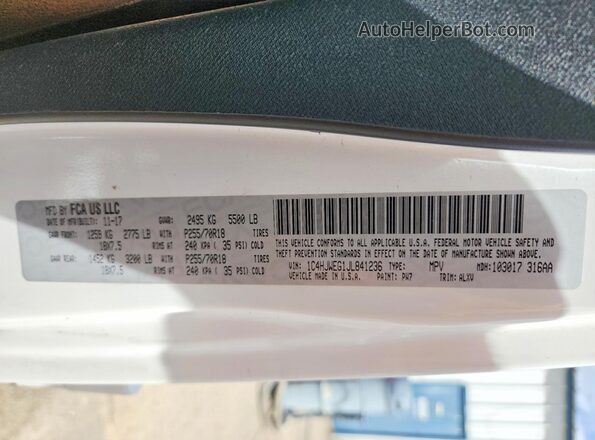 1C4HJWEG1JL841236 2018 JEEP WRANGLER Белый Вид наклейки с VIN-кодом