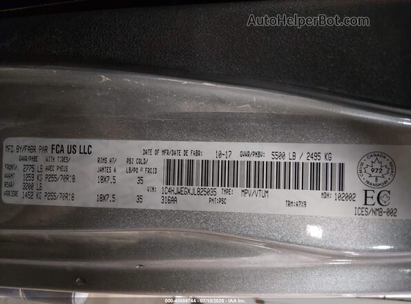 1C4HJWEGXJL825035 2018 JEEP WRANGLER Серый Вид подкапотного пространства