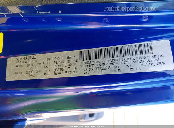 1C4HJXDG2KW517431 2019 JEEP WRANGLER Blue ძრავის განყოფილების ხედი