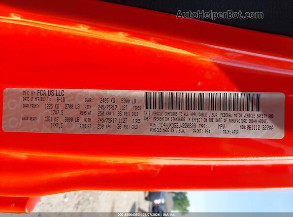 1C4HJXDG3JW220828 2018 JEEP WRANGLER UNLIMITED Orange Engine compartment view