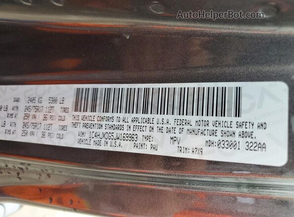 1C4HJXDG5JW169963 2018 JEEP WRANGLER Gray Vista de la etiqueta del VIN