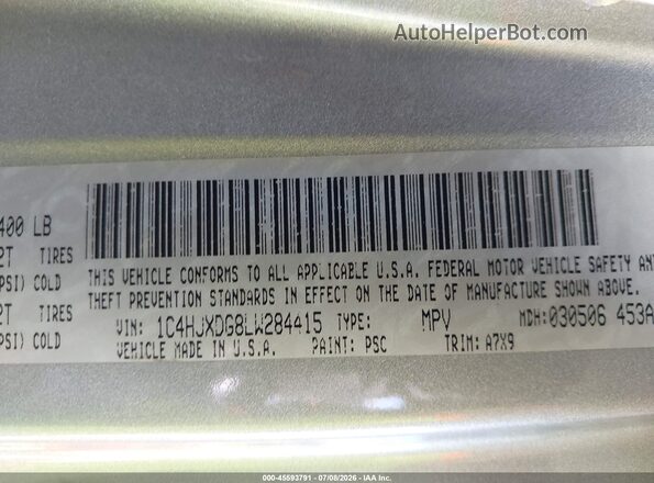 1C4HJXDG8LW284415 2020 JEEP WRANGLER UNLIMITED Silver ძრავის განყოფილების ხედი
